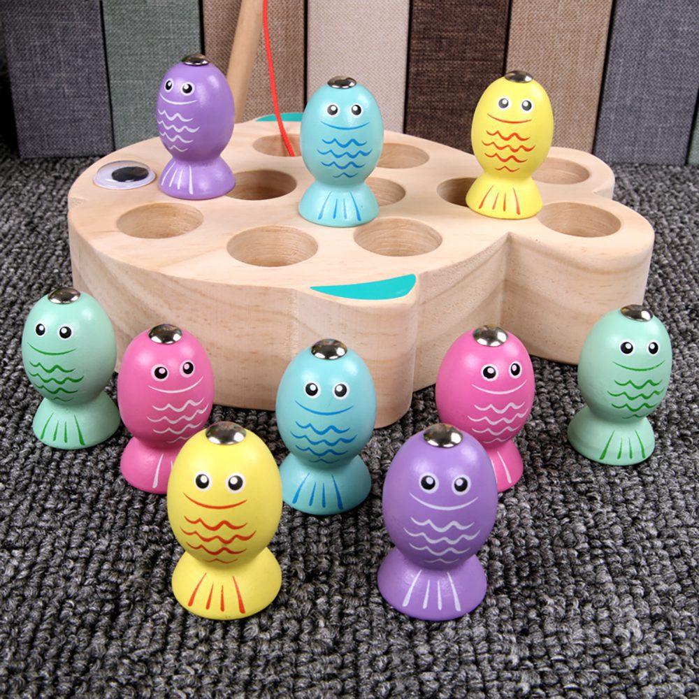 Montessori Toys Wooden Children Clip Beads Color Matching Game Magnetic Letter  Fishing Game Fine Motor Training Educational Toys